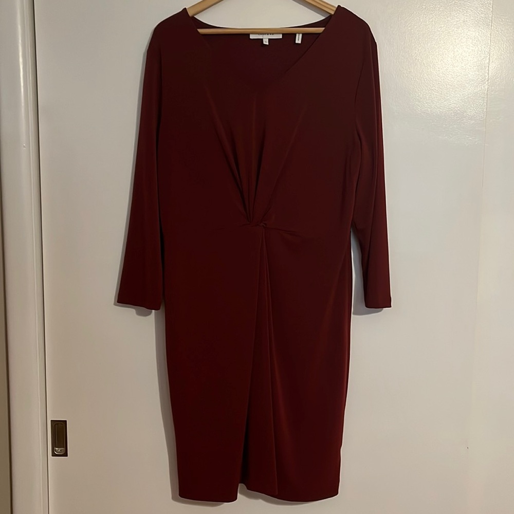 Lark & Ro 3/4 Sleeve, V-Neck Maroon Dress, size 16